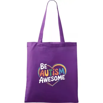 Nákupní taška Be autism awesome srdce - Taška bavlněná - 42 x 38 cm ( Fialová )