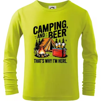 Dětská móda Černý nápis nápis Camping and beer - Triko dětské Long Sleeve - 104-110cm / 3-4 roky ( Limetková )