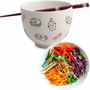 Miska s hůlkami Emro Aziatica 13 cm bílá s kočkami