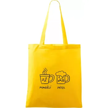 Nákupní taška Pondělí Pátek - Kafe Pivo - Taška bavlněná - 42 x 38 cm ( Žlutá )