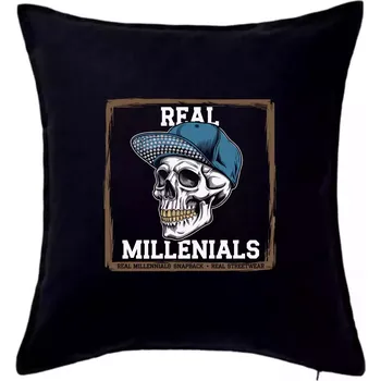 Polštář Generace Y - Real millennials lebka - Polštář 50x50 - 50x50 - Pouze potah ( Černá )