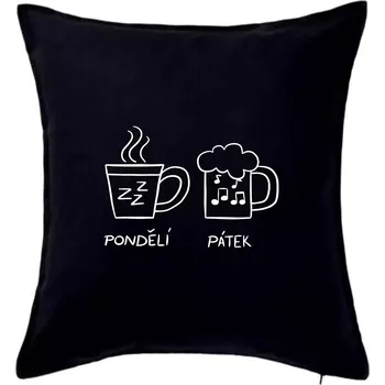 Polštář Pondělí Pátek - Kafe Pivo - Polštář 50x50 - 50x50 - Pouze potah ( Černá )