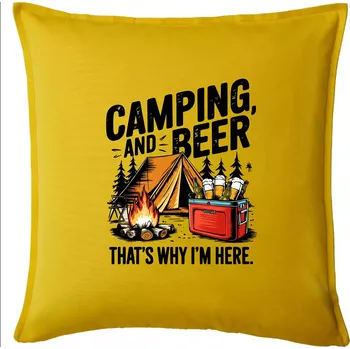 Polštář Černý nápis nápis Camping and beer - Polštář 50x50 - 50x50 - Pouze potah ( Žlutá )