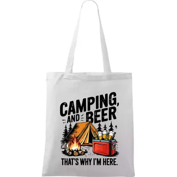 Nákupní taška Černý nápis nápis Camping and beer - Taška bavlněná - 42 x 38 cm ( Bílá )