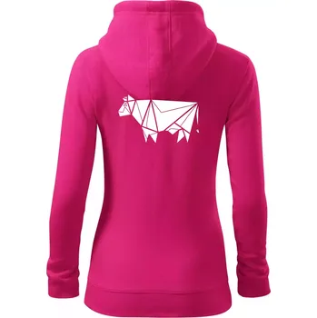 Dámská mikina Origami kráva z boku - Dámská mikina trendy zipper s kapucí - XL ( Purpurová )
