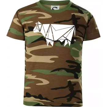 Origami kráva z boku - Dětské maskáčové triko - 122 cm/6 let ( Hnědý maskáč )