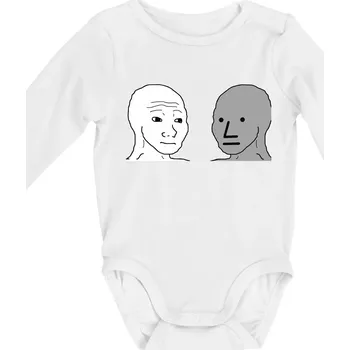 Dětská móda Wojak (Feels Guy) a NPC - Body kojenecké s dlouhým rukávem - Dlouhý r. do 3 měs ( Bílá )
