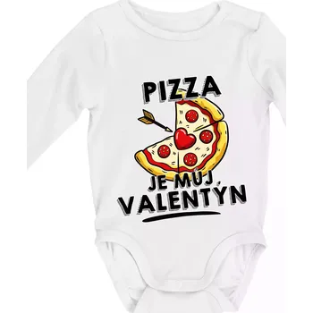Pizza je můj Valentýn - Body kojenecké s dlouhým rukávem - Dlouhý r. 3-6 měs ( Bílá )