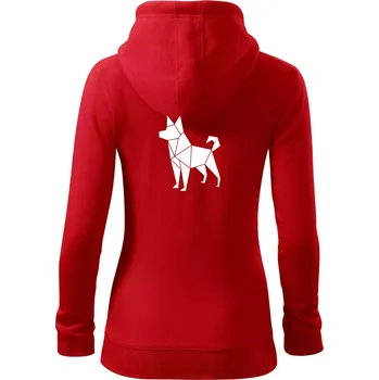 Dámská mikina Origami pes z boku - Dámská mikina trendy zipper s kapucí - L ( Červená )