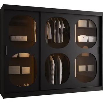 Šatní skříň Šatní skřín s posuvnými dveřmi a LED světlem BAHRAJN 2 250cm černá