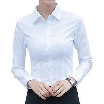 Dámská halenka Elegantní bílá dámská košile s dlouhým rukávem Zapínání na knoflíky Klasická halenka do kanceláře i pro formální příležitosti XXL