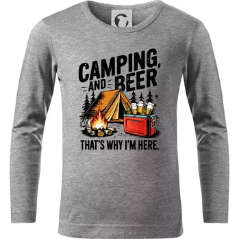 Chlapecké tričko Černý nápis nápis Camping and beer - Triko dětské Long Sleeve - 122 cm/6 let ( Tmavě šedý melír )