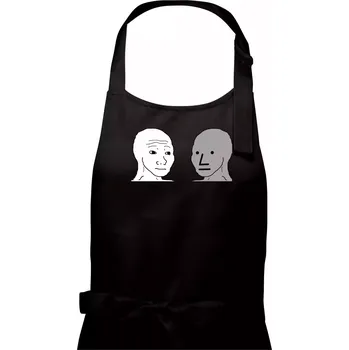 Kuchyňská zástěra Wojak (Feels Guy) a NPC - Pánská zástěra na vaření - Univerzální velikost ( Černá )