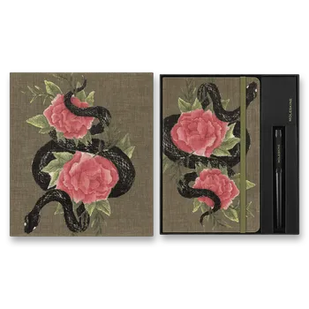 Blok Sada Moleskine Snake Roses - L, zápisník a kuličkové pero