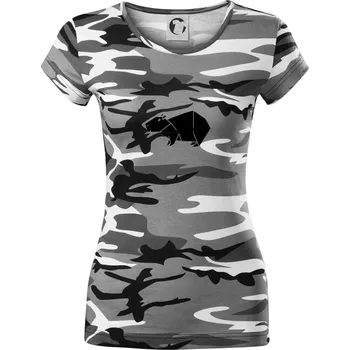 Dámské tričko Origami kapybara - Dámské maskáčové triko - S ( Šedý maskáč )