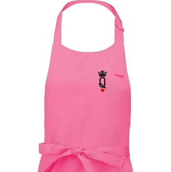 Kuchyňská zástěra King & Queen logo na prso - Dámská zástěra na vaření - Univerzální velikost ( Růžová )