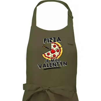 Kuchyňská zástěra Pizza je můj Valentýn - Pánská zástěra na vaření - Univerzální velikost ( Khaki )
