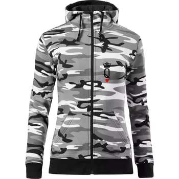 Dámská mikina King & Queen logo na prso - Dámská mikina trendy zipper s kapucí - 2XL ( Šedý maskáč )