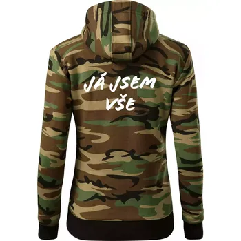 Dámská mikina Nápis Já jsem vše! - Dámská mikina trendy zipper s kapucí - L ( Hnědý maskáč )