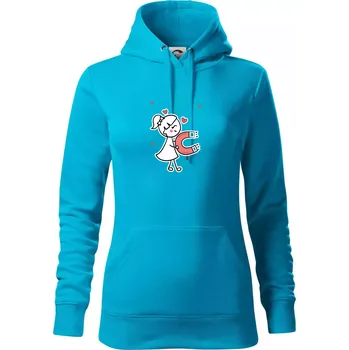 Dámská mikina Párový motiv - panáček a magnet - Mikina dámská Cape s kapucí - L ( Světlý tyrkys )