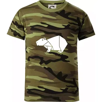 Origami kapybara - Dětské maskáčové triko - 134 cm/8 let ( Zelený maskáč )