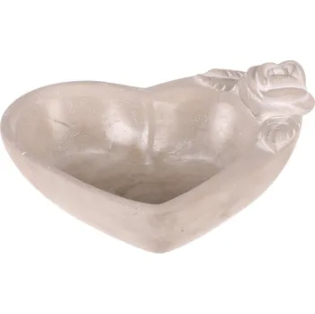 Obal na květiny - srdce s růží, beton, šedý - BTO1098 GREY-M