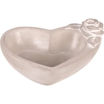 Obal na květiny - srdce s růží, beton, šedý - BTO1098 GREY-L