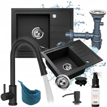 Granitový dřez Granitový dřez NexaSinks černý jednokomorový s odkapávačem, sada