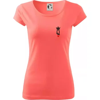 Dámské tričko King & Queen logo na prso - Dámské triko Pure - 2XL ( Korálová )