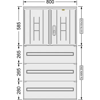 Rozvaděč SFOS přístrojová prázdná skříň v pilíři SSTN 80x58 + 3x KKN 250