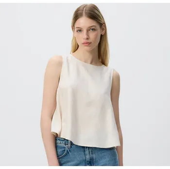 Dámské tričko Reserved - Top s příměsí lnu - béžová - VU803-08X - VU803-08X-XS