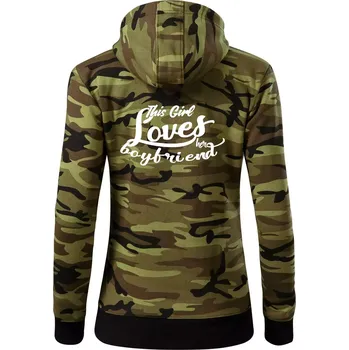 Dámská mikina This Girl Loves her Boyfriend - Dámská mikina trendy zipper s kapucí - 2XL ( Zelený maskáč )