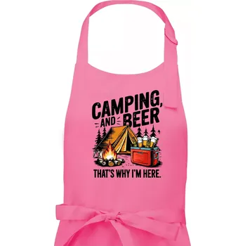 Kuchyňská zástěra Černý nápis nápis Camping and beer - Pánská zástěra na vaření - Univerzální velikost ( Růžová )