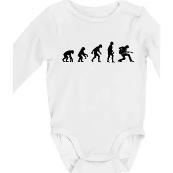 Evoluce kytarista - klečící - Body kojenecké s dlouhým rukávem - Dlouhý r. 3-6 měs ( Bílá )
