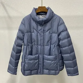 Dámská parka Dámská teplá zimní bunda s kapucí a prošíváním Barva: Modrá, Velikost: L