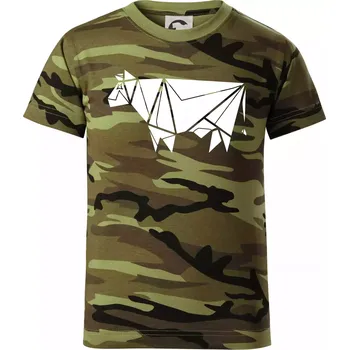 Origami kráva z boku - Dětské maskáčové triko - 146 cm/10 let ( Zelený maskáč )