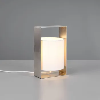 Lampička Reality Leuchten Stolní lampa Pail, matný nikl, kov, výška 27 cm - Látkový stínítko - Ø 15 cm matný nikl, bílý 1 x 10 W LED - Doprava zdarma