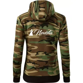 Dámská mikina Nevěsta psací - Dámská mikina trendy zipper s kapucí - 2XL ( Hnědý maskáč )