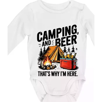 Černý nápis nápis Camping and beer - Body kojenecké s dlouhým rukávem - Dlouhý r. do 3 měs ( Bílá )