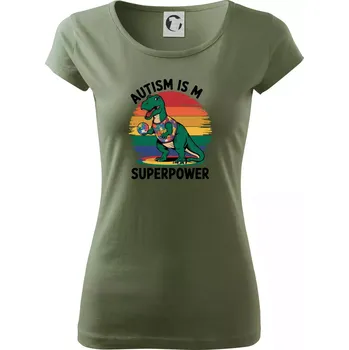 Dámské tričko Dinousarus a puzzle Autism is my superpower - Dámské triko Pure - S ( Khaki )