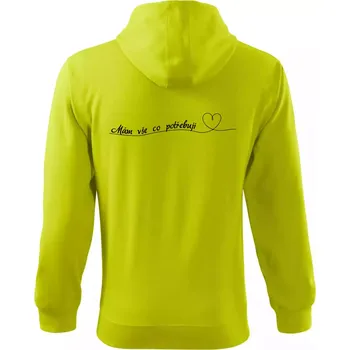 Pánská mikina Srdce mám vše co potřebuji - Mikina s kapucí na zip trendy zipper - M ( Limetková )