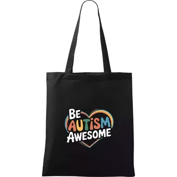 Be autism awesome srdce - Taška bavlněná - 42 x 38 cm ( Černá )
