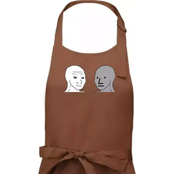 Kuchyňská zástěra Wojak (Feels Guy) a NPC - Dámská zástěra na vaření - Univerzální velikost ( Kakaová )