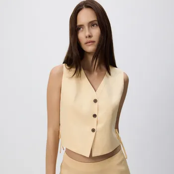 Dámský kabát Reserved - Vesta se lnem - světle žlutá - 318GF-10X - 318GF-10X-L