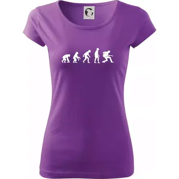 Dámské tričko Evoluce kytarista - klečící - Dámské triko Pure - XS ( Fialová )