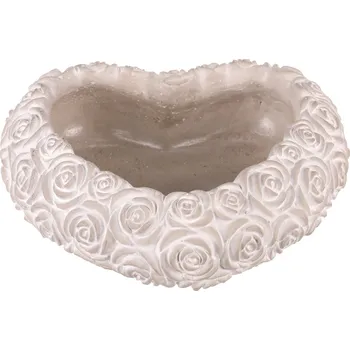 Obal na květiny - srdce s růžemi, beton, šedý - BTO1094 GREY-L