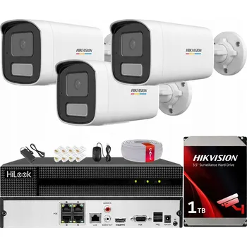 Bezpečnostní kamera Monitorovací sada 3 IP KAMERY 4MPX ColorVu IR/LED Disk Hikvision 1TB