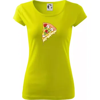 Dámské tričko Pizza + Pizza kousek - Dámské triko Pure - XS ( Limetková )