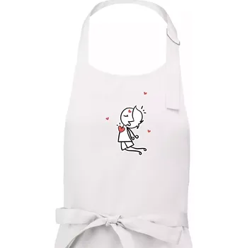 Kuchyňská zástěra Párový motiv - panáček a magnet - Pánská zástěra na vaření - Univerzální velikost ( Bílá )