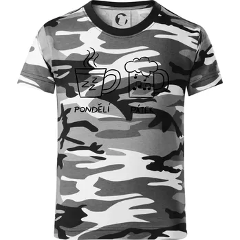 Chlapecké tričko Pondělí Pátek - Kafe Pivo - Dětské maskáčové triko - 134 cm/8 let ( Šedý maskáč )